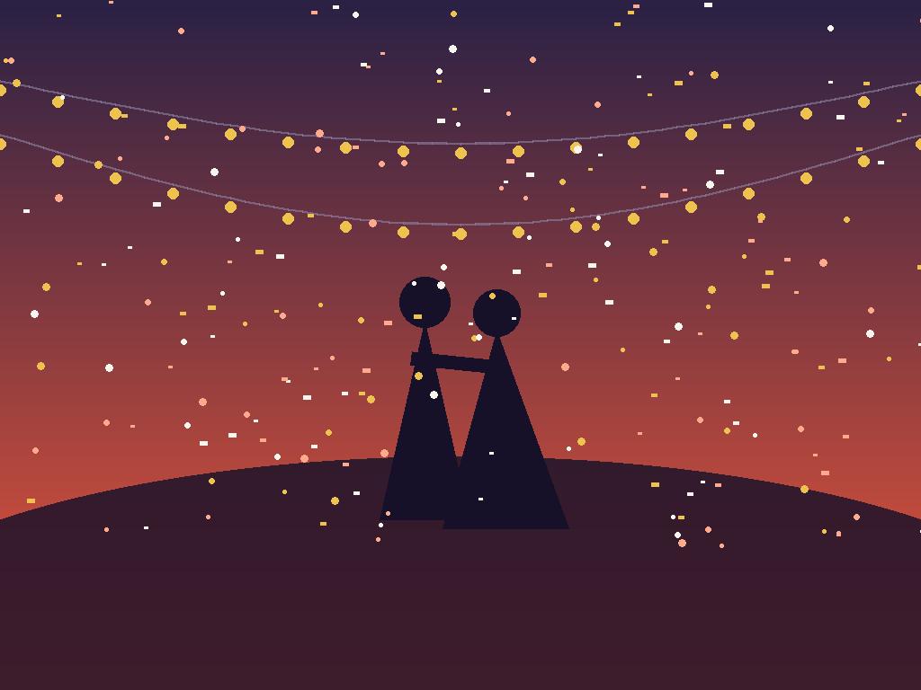 Couple dancing under confetti at an evening celebration